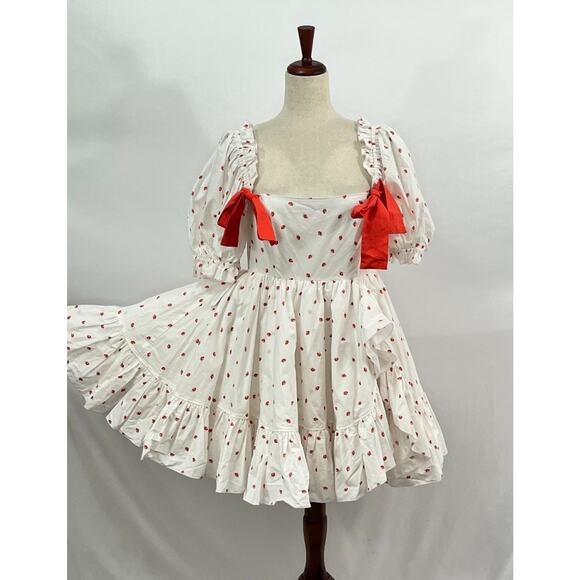 SELKIE Sz M Medium The Buttercream Dress Strawberries La Fraise Bows NWT - Picture 9 of 11